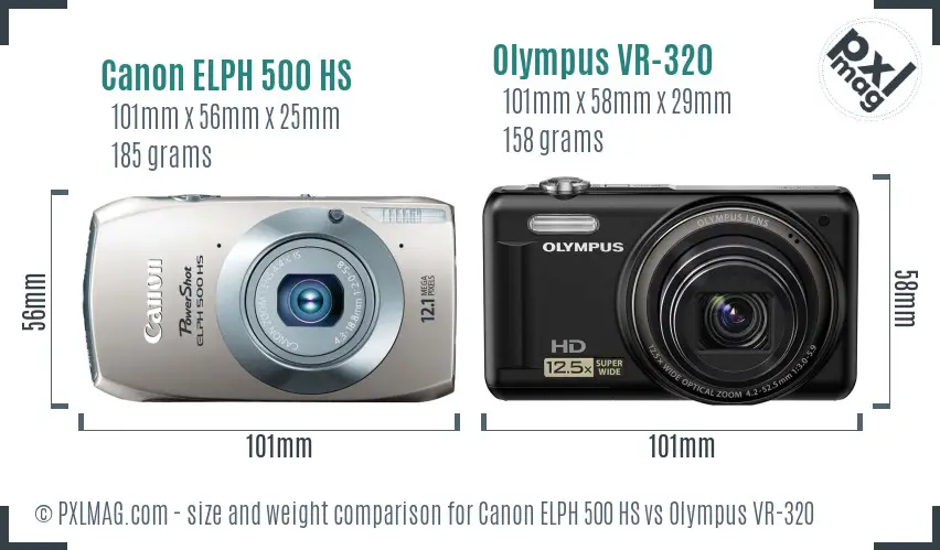 Canon ELPH 500 HS vs Olympus VR-320 size comparison