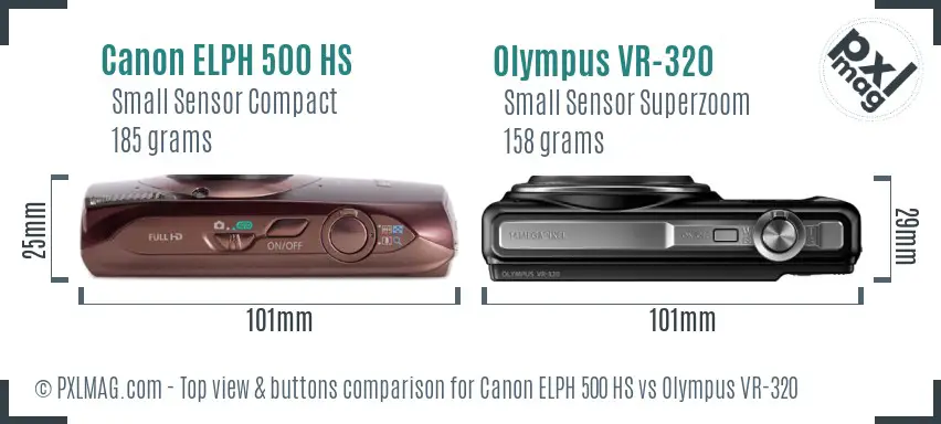 Canon ELPH 500 HS vs Olympus VR-320 top view buttons comparison