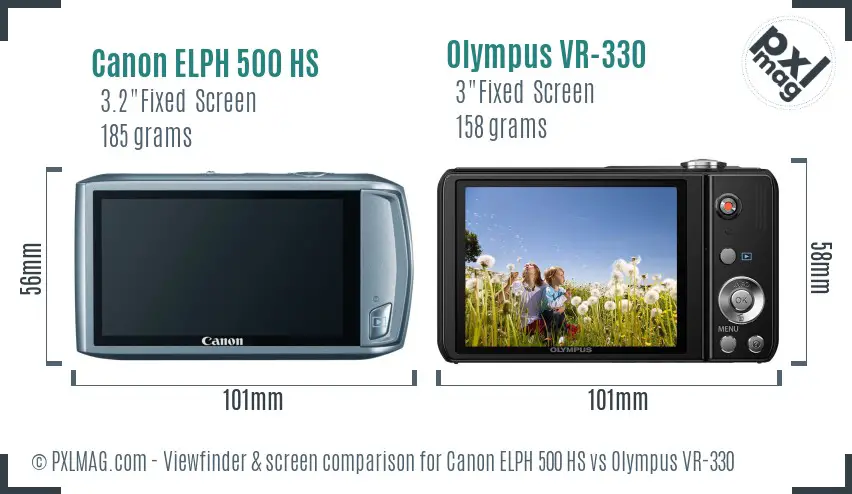 Canon ELPH 500 HS vs Olympus VR-330 Screen and Viewfinder comparison