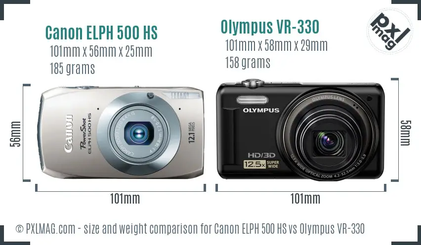 Canon ELPH 500 HS vs Olympus VR-330 size comparison