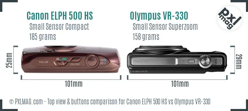 Canon ELPH 500 HS vs Olympus VR-330 top view buttons comparison