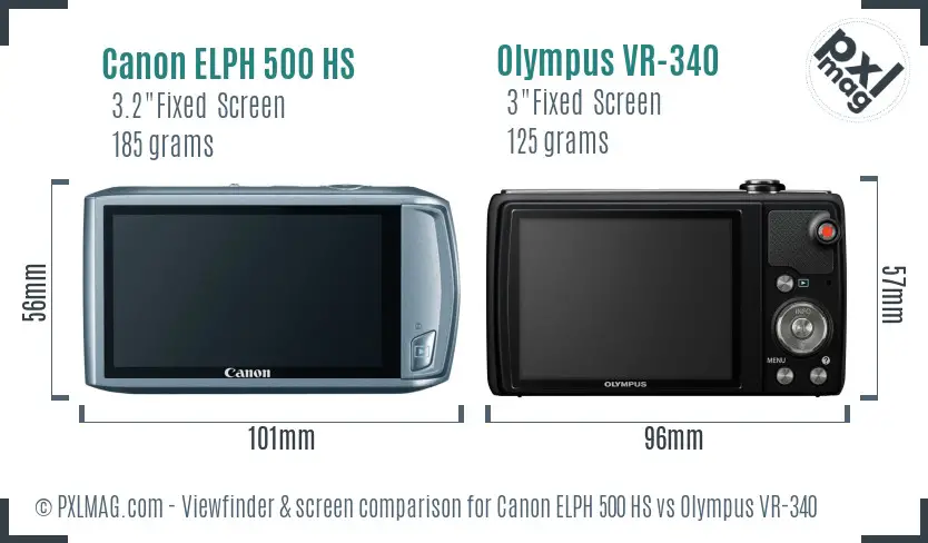 Canon ELPH 500 HS vs Olympus VR-340 Screen and Viewfinder comparison