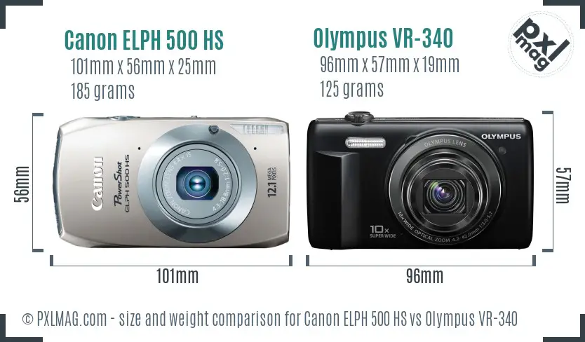 Canon ELPH 500 HS vs Olympus VR-340 size comparison