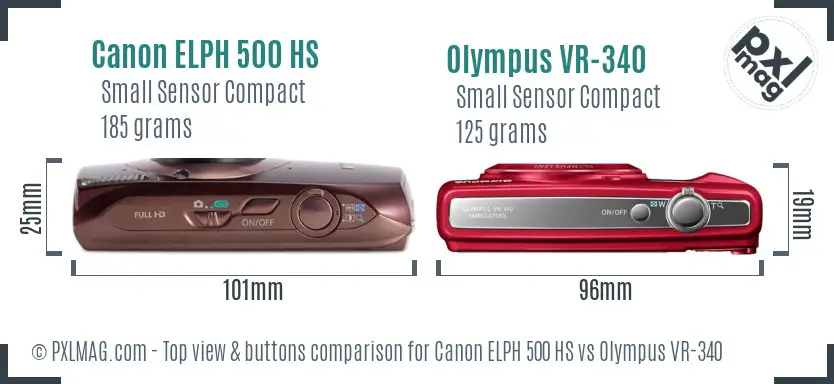 Canon ELPH 500 HS vs Olympus VR-340 top view buttons comparison