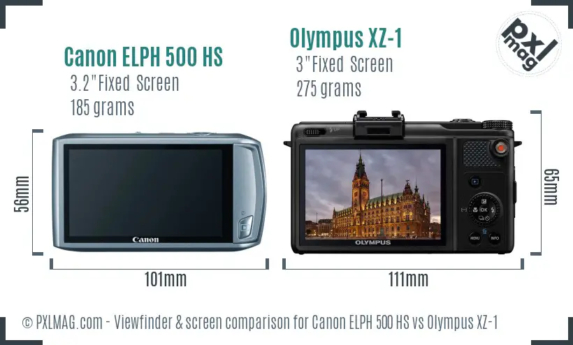 Canon ELPH 500 HS vs Olympus XZ-1 Screen and Viewfinder comparison