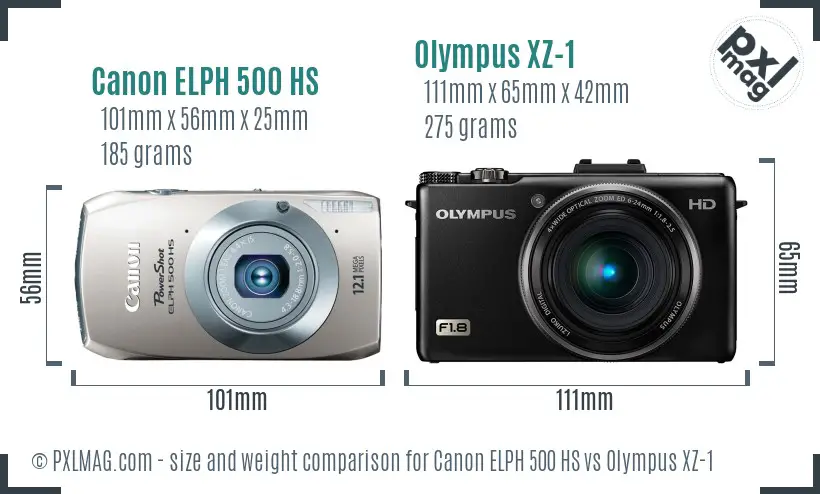 Canon ELPH 500 HS vs Olympus XZ-1 size comparison Canon ELPH 500 HS vs Olympus XZ-1 size comparison