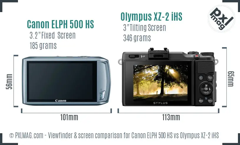 Canon ELPH 500 HS vs Olympus XZ-2 iHS Screen and Viewfinder comparison