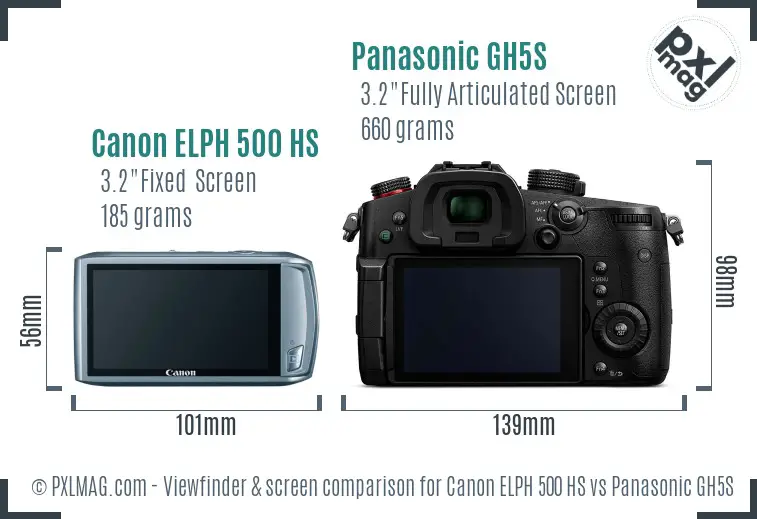 Canon ELPH 500 HS vs Panasonic GH5S Screen and Viewfinder comparison