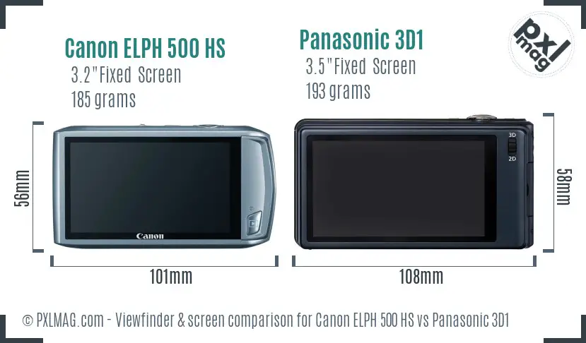 Canon ELPH 500 HS vs Panasonic 3D1 Screen and Viewfinder comparison