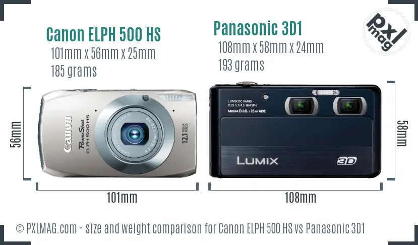 Canon ELPH 500 HS vs Panasonic 3D1 size comparison