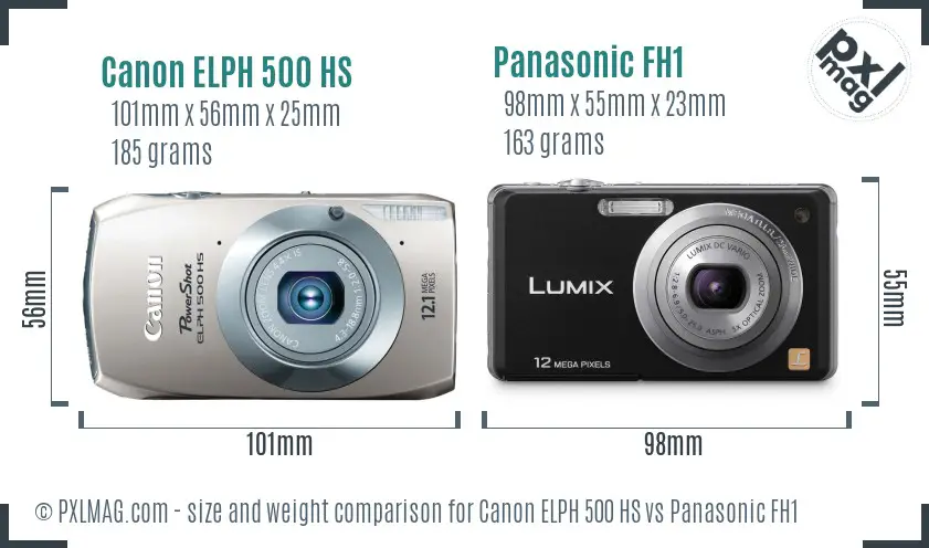 Canon ELPH 500 HS vs Panasonic FH1 size comparison