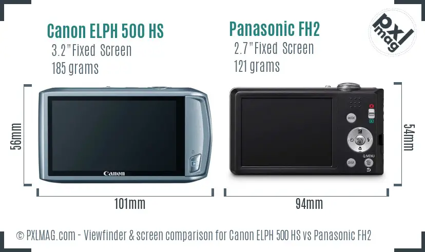 Canon ELPH 500 HS vs Panasonic FH2 Screen and Viewfinder comparison