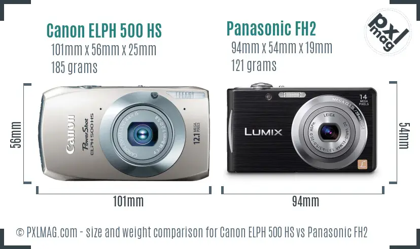 Canon ELPH 500 HS vs Panasonic FH2 size comparison