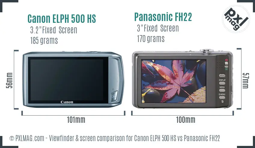 Canon ELPH 500 HS vs Panasonic FH22 Screen and Viewfinder comparison