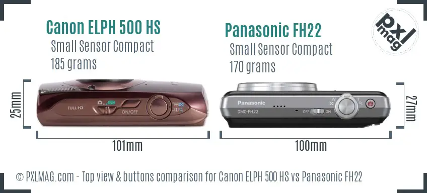 Canon ELPH 500 HS vs Panasonic FH22 top view buttons comparison