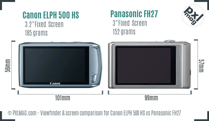 Canon ELPH 500 HS vs Panasonic FH27 Screen and Viewfinder comparison