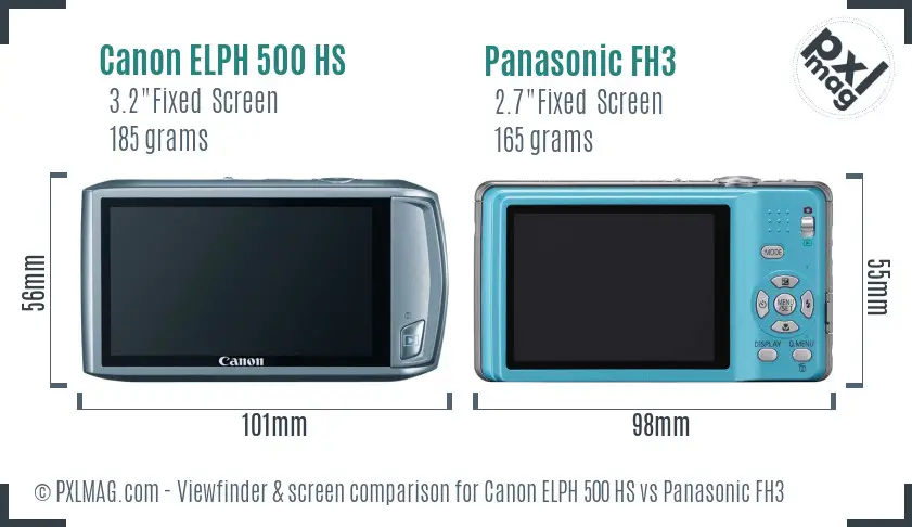 Canon ELPH 500 HS vs Panasonic FH3 Screen and Viewfinder comparison