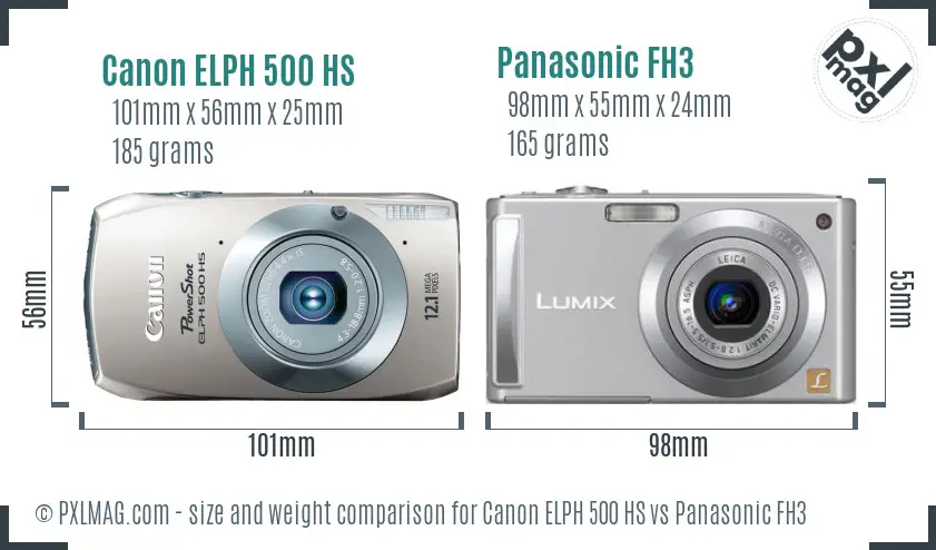 Canon ELPH 500 HS vs Panasonic FH3 size comparison