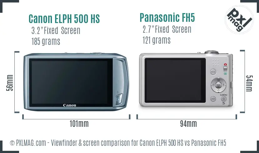 Canon ELPH 500 HS vs Panasonic FH5 Screen and Viewfinder comparison