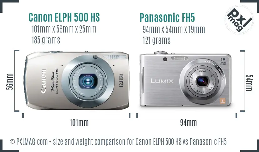 Canon ELPH 500 HS vs Panasonic FH5 size comparison