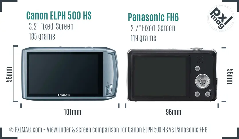 Canon ELPH 500 HS vs Panasonic FH6 Screen and Viewfinder comparison