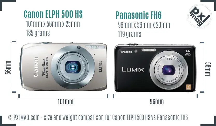 Canon ELPH 500 HS vs Panasonic FH6 size comparison