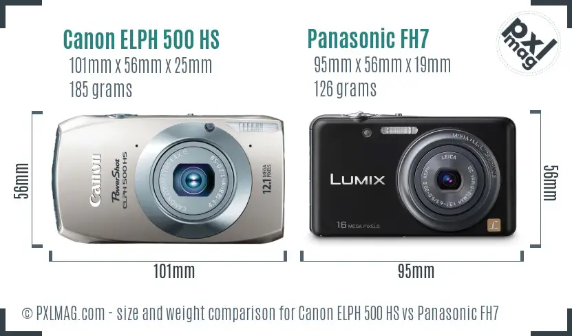 Canon ELPH 500 HS vs Panasonic FH7 size comparison