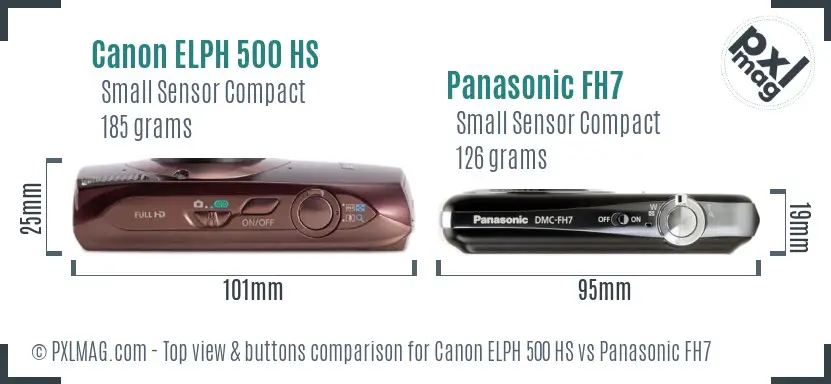 Canon ELPH 500 HS vs Panasonic FH7 top view buttons comparison