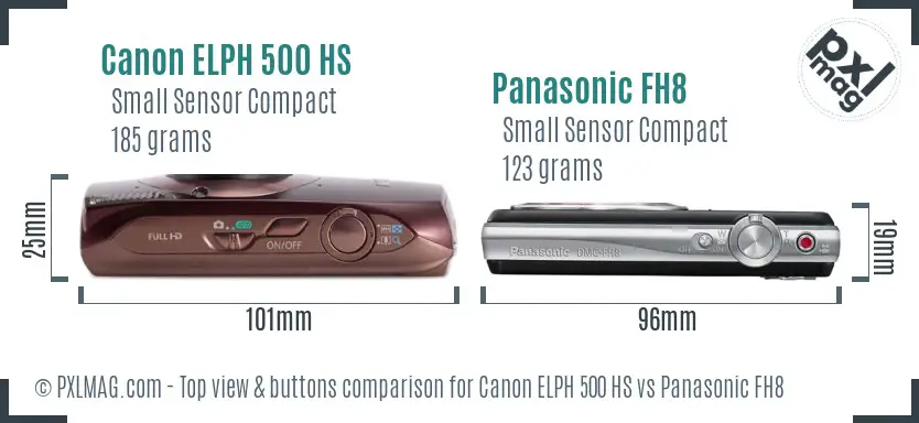 Canon ELPH 500 HS vs Panasonic FH8 top view buttons comparison