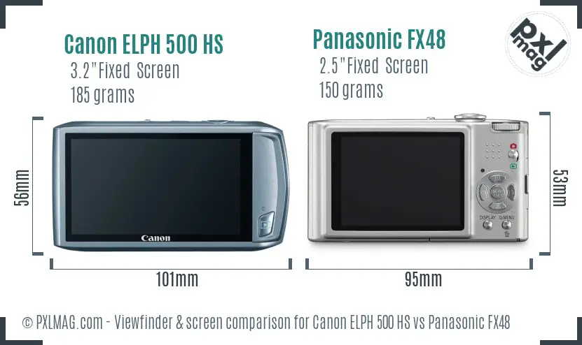 Canon ELPH 500 HS vs Panasonic FX48 Screen and Viewfinder comparison