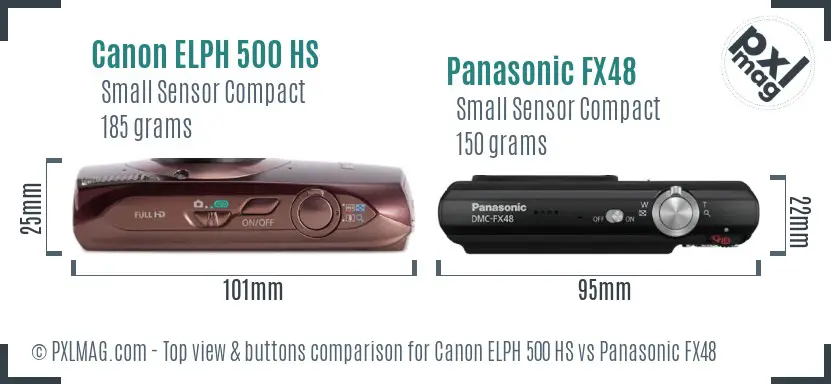 Canon ELPH 500 HS vs Panasonic FX48 top view buttons comparison