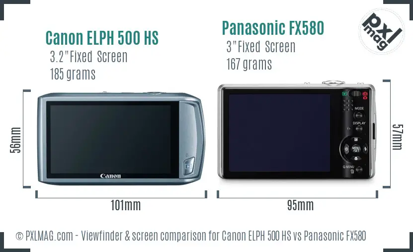 Canon ELPH 500 HS vs Panasonic FX580 Screen and Viewfinder comparison