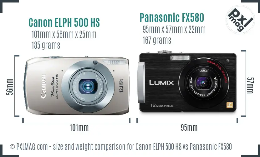 Canon ELPH 500 HS vs Panasonic FX580 size comparison