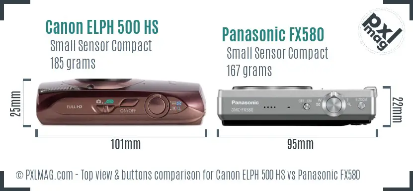 Canon ELPH 500 HS vs Panasonic FX580 top view buttons comparison