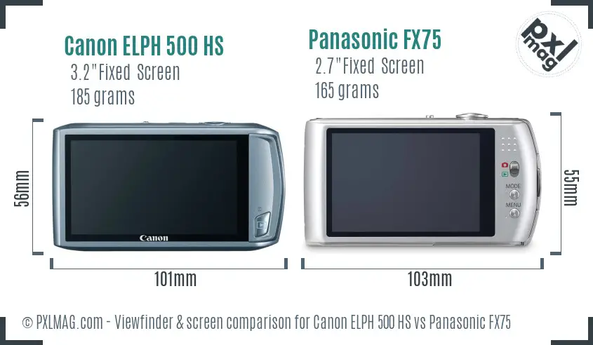 Canon ELPH 500 HS vs Panasonic FX75 Screen and Viewfinder comparison Canon ELPH 500 HS vs Panasonic FX75 Screen and Viewfinder comparison