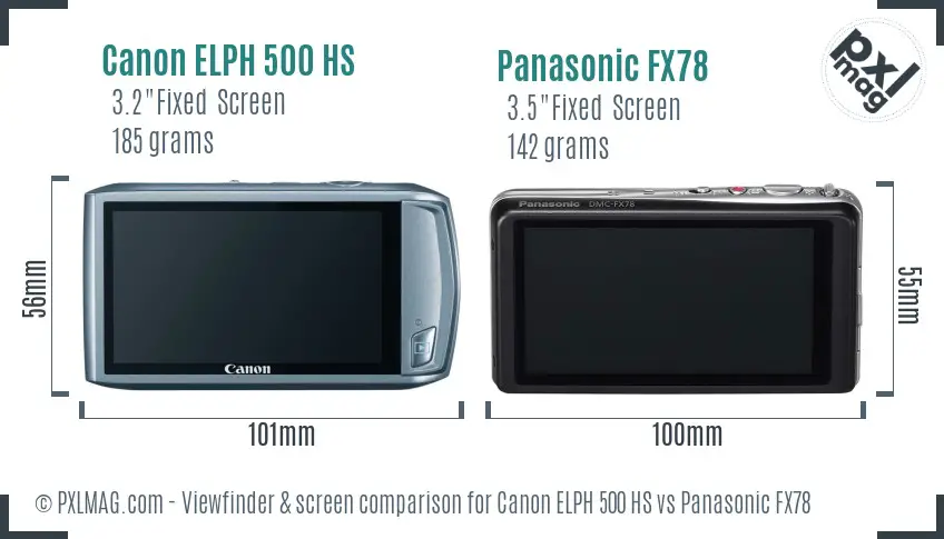 Canon ELPH 500 HS vs Panasonic FX78 Screen and Viewfinder comparison
