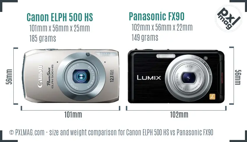 Canon ELPH 500 HS vs Panasonic FX90 size comparison Canon ELPH 500 HS vs Panasonic FX90 size comparison