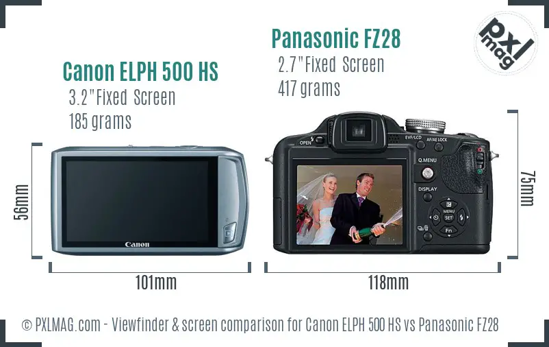 Canon ELPH 500 HS vs Panasonic FZ28 Screen and Viewfinder comparison Canon ELPH 500 HS vs Panasonic FZ28 Screen and Viewfinder comparison