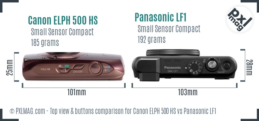 Canon ELPH 500 HS vs Panasonic LF1 top view buttons comparison