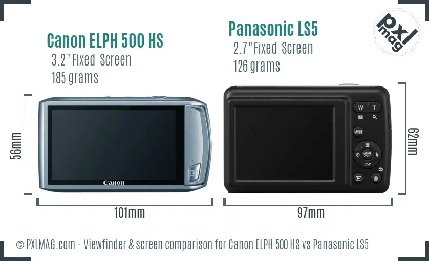 Canon ELPH 500 HS vs Panasonic LS5 Screen and Viewfinder comparison