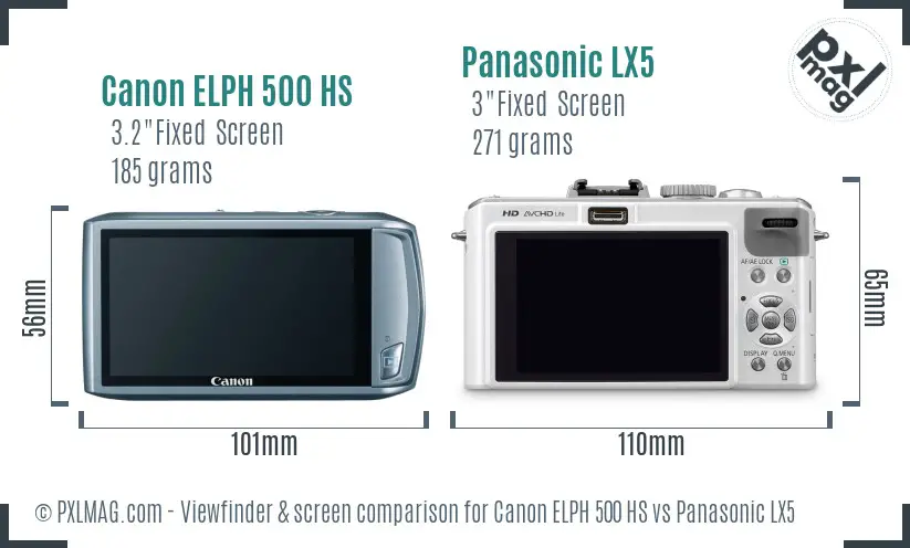 Canon ELPH 500 HS vs Panasonic LX5 Screen and Viewfinder comparison Canon ELPH 500 HS vs Panasonic LX5 Screen and Viewfinder comparison