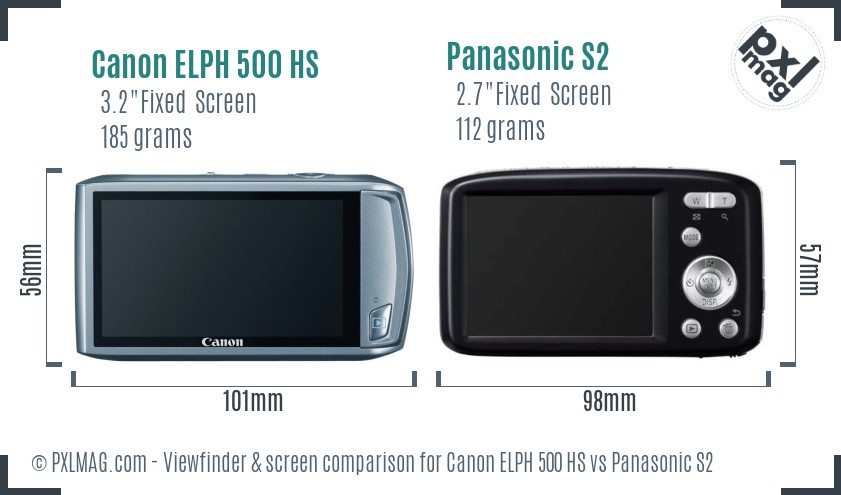 Canon ELPH 500 HS vs Panasonic S2 Screen and Viewfinder comparison