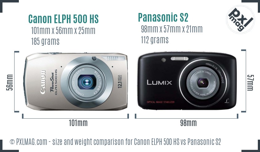 Canon ELPH 500 HS vs Panasonic S2 size comparison
