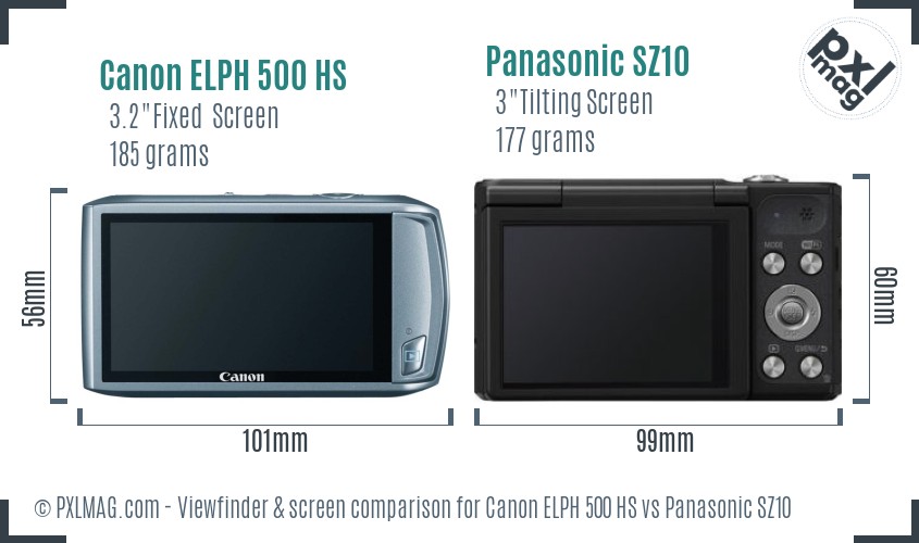Canon ELPH 500 HS vs Panasonic SZ10 Screen and Viewfinder comparison