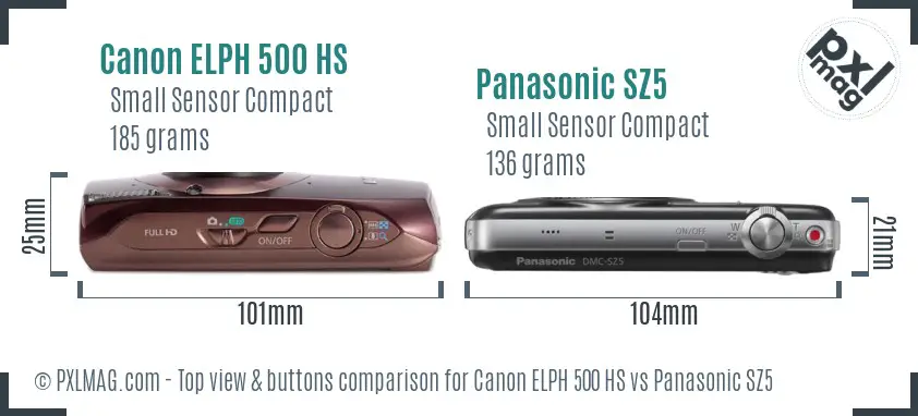 Canon ELPH 500 HS vs Panasonic SZ5 top view buttons comparison