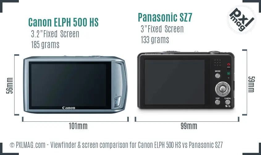 Canon ELPH 500 HS vs Panasonic SZ7 Screen and Viewfinder comparison