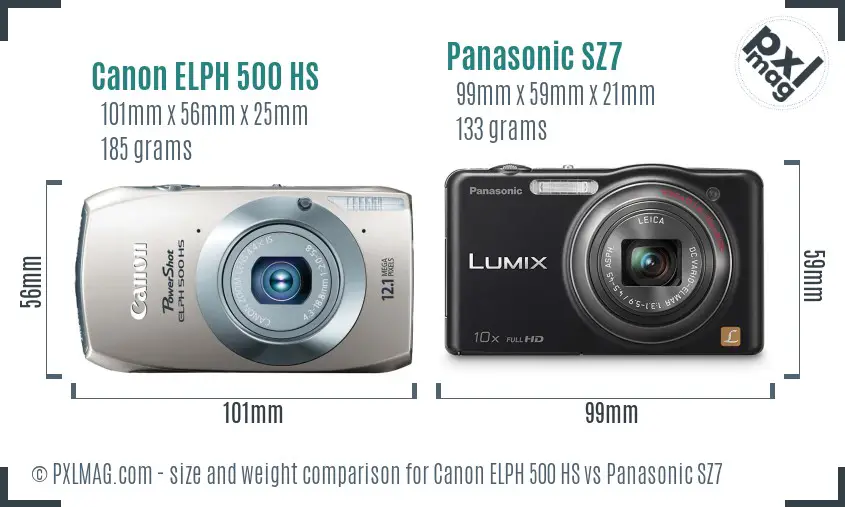 Canon ELPH 500 HS vs Panasonic SZ7 size comparison