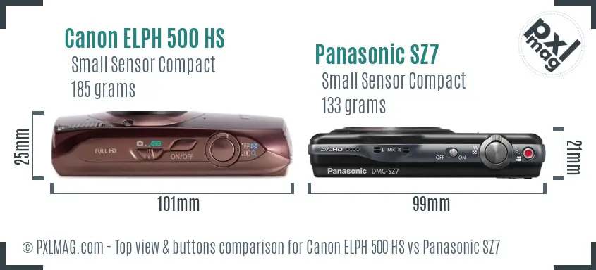 Canon ELPH 500 HS vs Panasonic SZ7 top view buttons comparison