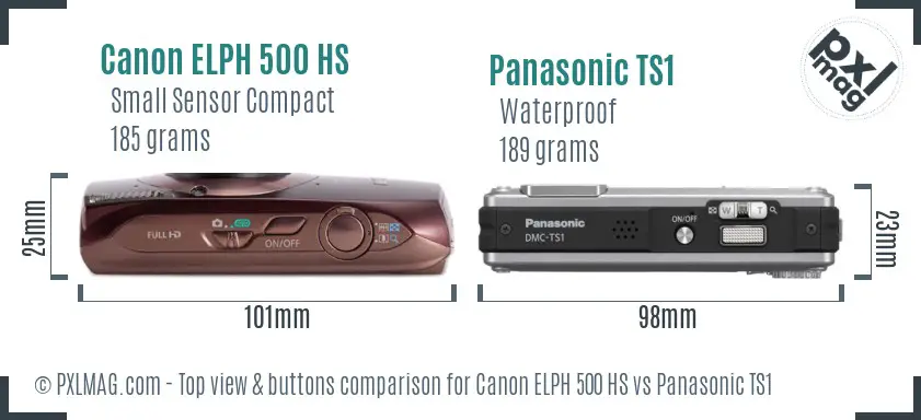 Canon ELPH 500 HS vs Panasonic TS1 top view buttons comparison