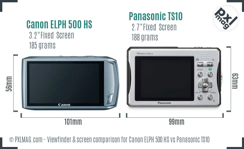 Canon ELPH 500 HS vs Panasonic TS10 Screen and Viewfinder comparison